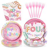 96 Pcs 4th Donut Birthday Party Plates and Napkins - Grencian