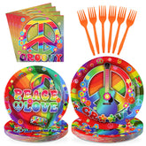 96 Pcs 60's Hippie Party Plates and Napkins - Grencian