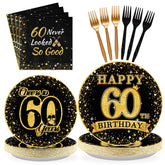 96 Pcs 60th Birthday Party Plates and Napkins - Grencian