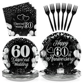 96 Pcs 60th Wedding Anniversary Party Plates and Napkins - Grencian