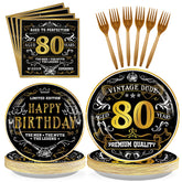 96 Pcs 80th Birthday Party Plates and Napkins - Grencian