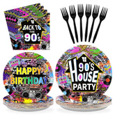 96 Pcs 90's House Party Plates and Napkins - Grencian