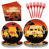 96 Pcs African Safari Birthday Party Scalloped Plates and Napkins - Grencian