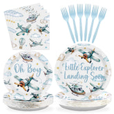 96 Pcs Airplane Baby Shower Party Plates and Napkins - Grencian