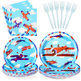 96 Pcs Airplane Birthday Party Plates and Napkins - Grencian