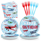 96 Pcs Airplane Birthday Party Plates and Napkins - Grencian