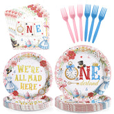 96 Pcs Alice Poker 1st Birthday Party Plates and Napkins - Grencian