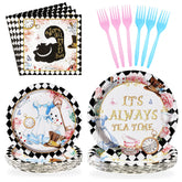 96 Pcs Alice in Wonderland Party Plates and Napkins - Grencian