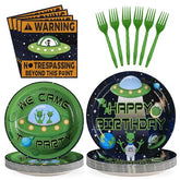 96 Pcs Aliens Birthday Party Plates and Napkins - Grencian
