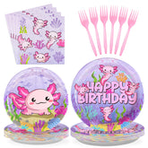 96 Pcs Axolotl Birthday Party Plates and Napkins - Grencian