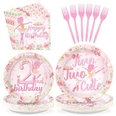 96 Pcs Ballerina 2nd Birthday Party Plates and Napkins - Grencian