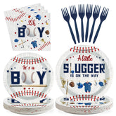 96 Pcs Baseball Baby Shower Party Plates and Napkins - Grencian