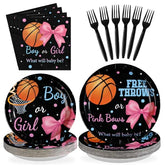 96 Pcs Basketball Gender Reveal Party Plates and Napkins - Grencian