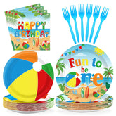 96 Pcs Beach Ball 1st Birthday Party Plates and Napkins - Grencian
