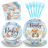 96 Pcs Bear Baby Shower Party Plates and Napkins - Grencian