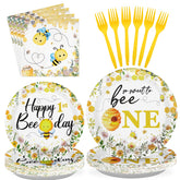96 Pcs Bee 1st Birthday Party Plates and Napkins - Grencian