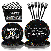 96 Pcs Black 30th Birthday Party Plates and Napkins