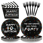 96 Pcs Black 40th Birthday Party Plates and Napkins - Grencian