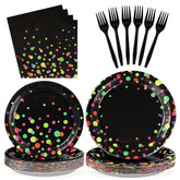 96 Pcs Black Colorful Dots Party Plates and Napkins - Grencian