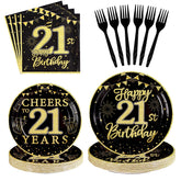96 Pcs Black Gold 21st Birthday Party Plates and Napkins - Grencian