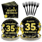 96 Pcs Black Gold 35th Birthday Party Plates and Napkins - Grencian