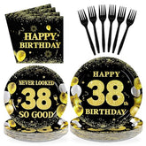 96 Pcs Black Gold 38th Birthday Party Plates and Napkins - Grencian