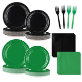 96 Pcs Black Green Party Plates and Napkins - Grencian