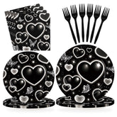 96 Pcs Black Heart Party Plates and Napkins - Grencian