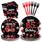 96 Pcs Black Red 75th Birthday Party Plates and Napkins - Grencian