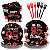 96 Pcs Black Red 95th Birthday Party Plates and Napkins - Grencian