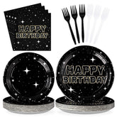 96 Pcs Black Star Party Plates and Napkins - Grencian