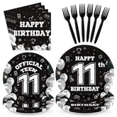 96 Pcs Black White 11th Birthday Party Plates and Napkins - Grencian