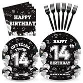 96 Pcs Black White 14th Birthday Party Plates and Napkins - Grencian
