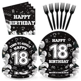 96 Pcs Black White 18th Birthday Party Plates and Napkins - Grencian