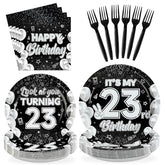 96 Pcs Black White 23rd Birthday Party Plates and Napkins - Grencian