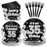 96 Pcs Black White 35th Birthday Party Plates and Napkins - Grencian