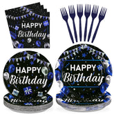 96 Pcs Black and Blue Birthday Party Plates and Napkins - Grencian