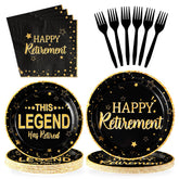 96 Pcs Black and Gold Retirement Party Plates and Napkins - Grencian