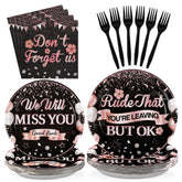 96 Pcs Black and Pink Retirement Party Plates and Napkins - Grencian