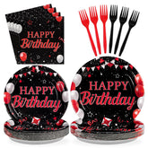 96 Pcs Black and Red Birthday Party Plates and Napkins - Grencian