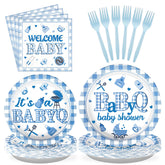 96 Pcs Blue BBQ Baby Shower Party Plates and Napkins - Grencian