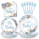 96 Pcs Blue Baby Shower Party Plates and Napkins - Grencian