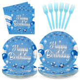 96 Pcs Blue Balloon Birthday Party Plates and Napkins - Grencian