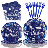 96 Pcs Blue Birthday Party Plates and Napkins - Grencian