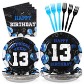 96 Pcs Blue Black 13th Birthday Party Plates and Napkins - Grencian