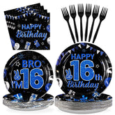 96 Pcs Blue Black 16th Birthday Party Plates and Napkins - Grencian