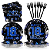 96 Pcs Blue Black 18th Birthday Party Plates and Napkins - Grencian