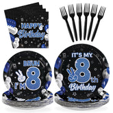 96 Pcs Blue Black 8th Birthday Party Plates and Napkins - Grencian