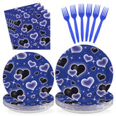 96 Pcs Blue Black Heart Party Plates and Napkins - Grencian