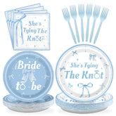 96 Pcs Blue Bow Bridal Shower Party Plates and Napkins - Grencian